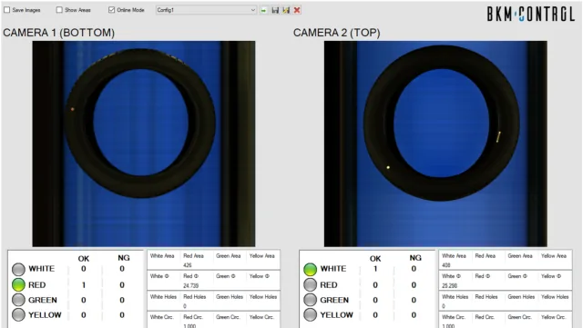 BKM Control vision application inspecting parts with two cameras and OK/NOK counters